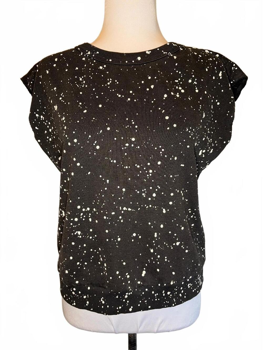 Jungmaven Women Cap Sleeve Sweatshirt S Black White Paint Splatter Hemp Cotton